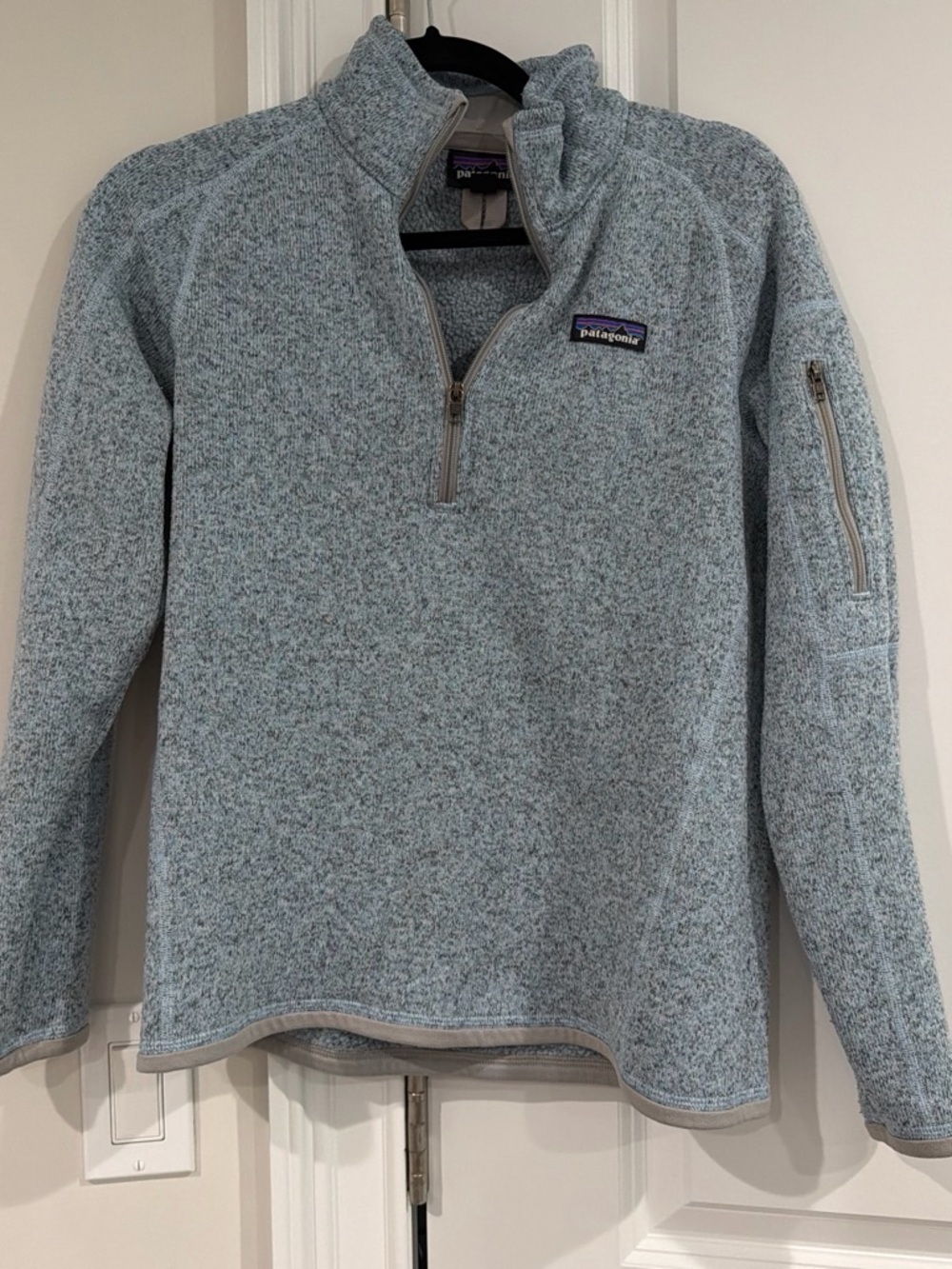 Patagonia Light Blue Heathered Quarter-Zip Cowl Pullover